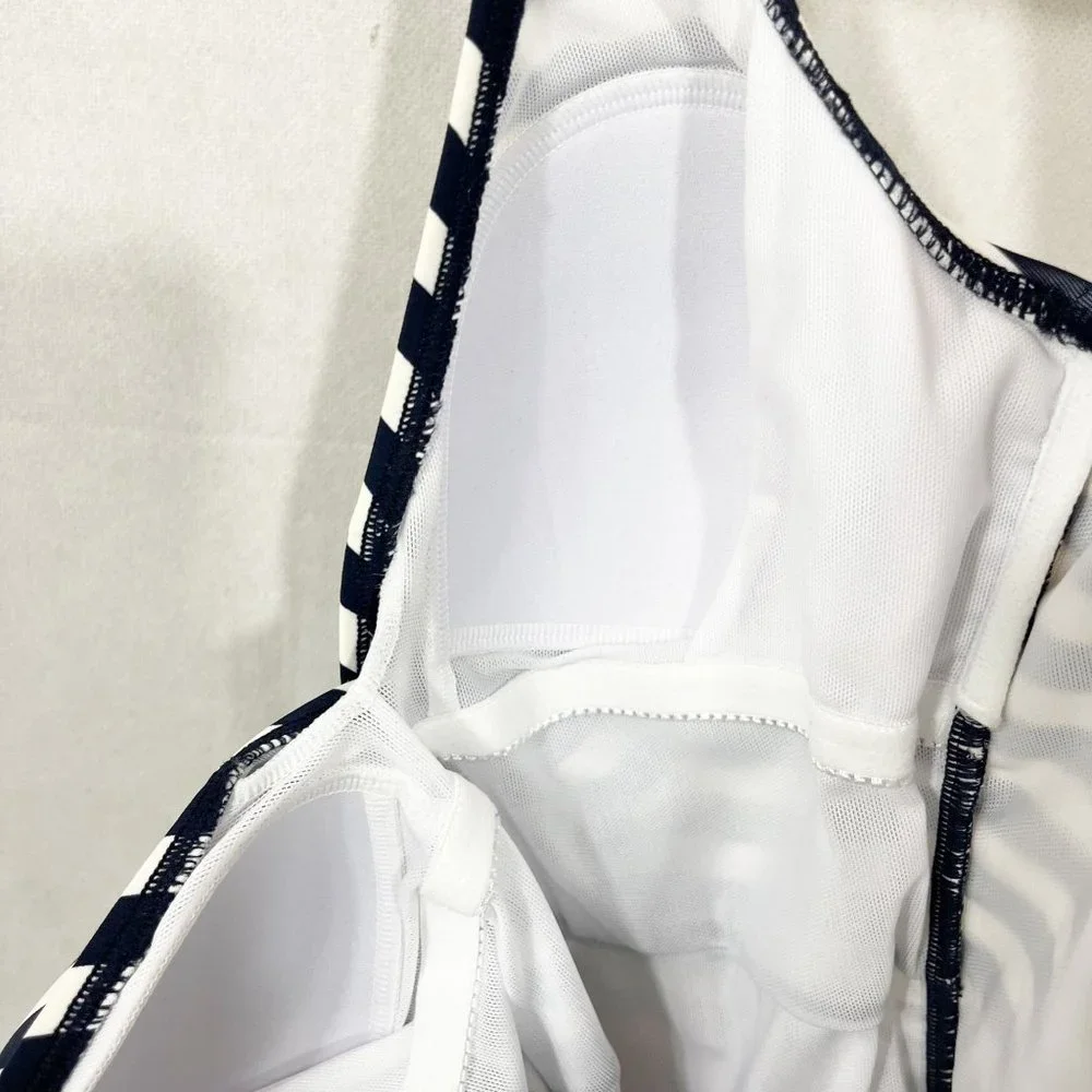 Boden‎ Navy Blue & White Striped Wrap Front One Piece Swimsuit Nautical - Size 4